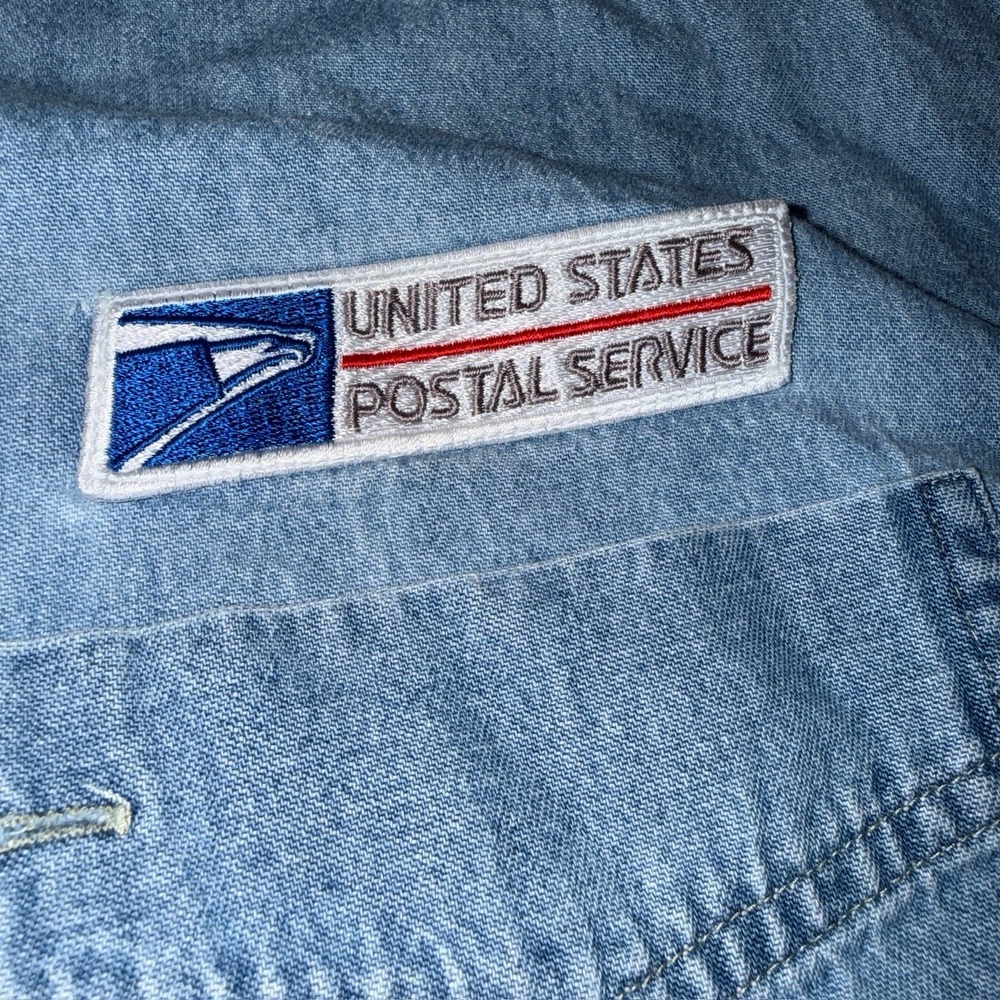 Vintage USPS Denim Blue Long Sleeve Button Chambray Mens Shirt Size 3XL Patch